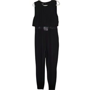 vintage Y2K bebe jumpsuit sleeveless black lace accent ankle zip size 10